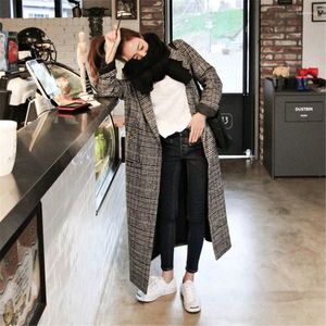 Women's Wool Women's & Blends 2022 Women Fashion Office Lady Long Coat For Loose Plaid And Jacket Single Breasted Clothes
