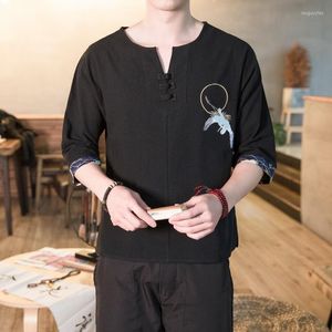 Etnik Giyim Erkekler Geleneksel Çin Nakış Vintage T Shirt Tee Teps Hanfu T-Shirt Tai Chi Tang Takım KK3587