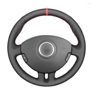 Pokrywa kierownicy ręcznie szyte czarne sztuczne skórzane okładka samochodu czerwonego markera dla Clio 3 2005 2007 2008 2009 2011 2012 2012