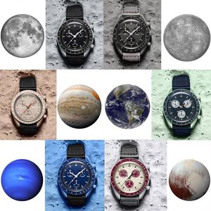 Titta på Automatic Quarz Moons Watches BioCeramic Mens Watches High Quality Water Proof Luminous Chronograph Leather Strap armbandsur