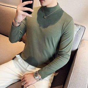 Men's Sweaters Autumn Winter Double Sided Velvet Long Sleeved T-shirt Men Half High Collar Warm Bottoming Shirt Slim Solid Pullover Homme