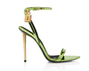 Luxury brands women sandal gold heel designer fords-heel padlock shiny nappa leather pointy naked sandal wedding party dress pump sliver nuede black