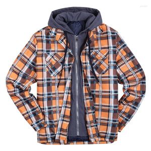 Men's Hoodies European And American Men's Street Style Winter Thickened Casual Plaid Zipper Hoodie Fashionable Warm Coat