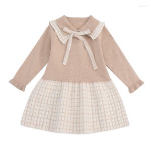 Mädchen Kleider Herbst Winter Pullover Kleid Baby Kleidung Elegante Party Little Sailor Neck Gestrickte Plaid Stich