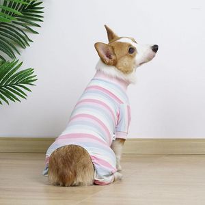 Dog Apparel Striped Jumpsuit 4-legged Pajamas Coat Nursing Belly Weaning Clothes Bodysuit Home Wear Pet Small Tight