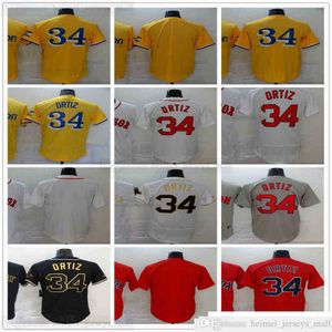 2021-22 Baseball costurado amarelo 34 David Ortiz Jerseys vermelha cinza cinza preto branco Jersey Blank Sem nome Número Man Tamanho S-xxxl