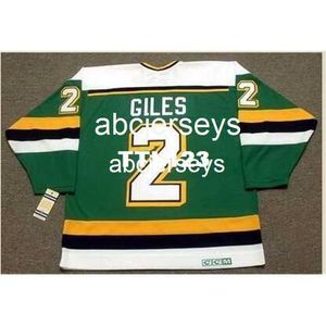 # 2 CURT GILES Minnesota North Stars 1990 CCM Maglia da hockey vintage Cuci qualsiasi numero di nome