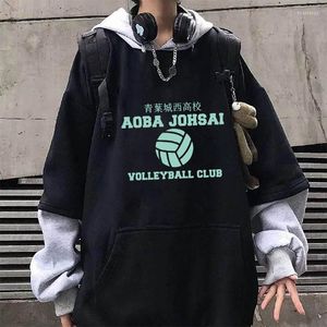 Moletons masculinos moletons masculinos Haikyuu Anime Aoba Johsai High School Logoton Cartoon Graphic Harajuku Oversize Unissex Winter Warm