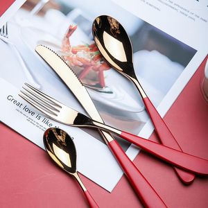 Servis uppsättningar konst nordiskt rött rostfritt stål silverbestick set gaffel kniv europe Europe Travel Portable Ek återanvändbart bordsartiklar BK50DC