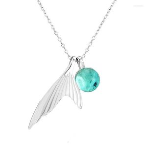 Catene UFOORO S925 Collana in argento sterling Femmina Sen Sirena Schiuma Mare Bule Cz Coda di pesce Catena clavicola