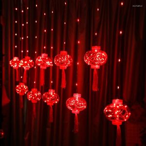 Strings LED Red Lantern String Światło tradycyjne chińskie węzeł świąteczny oświetlenie zasłony USB impreza dekoracja domu