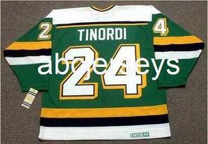 Hombres # 24 MARK TINORDI Minnesota North Stars 1989 CCM Vintage Home Hockey Jersey Coser cualquier número de nombre