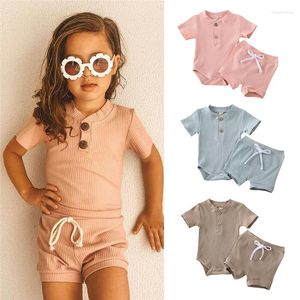 Set di abbigliamento 2022 Born Baby Girl Boy Casual Body Pantaloncini Pagliaccetto di cotone Solido 2 pezzi Abbigliamento per bambini Taglia 6M-24M