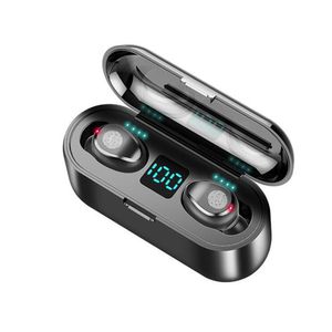 F9 TWS Kablosuz Bluetooth Kulaklıklar V5.0 Stereo Kulakbuds LED Ekran, Perakende Kutusu ile 2000mAh Power Bank Kulaklığı ile
