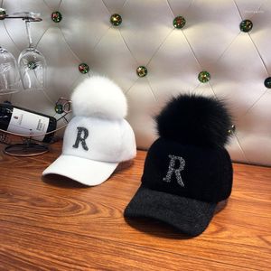 Ball Caps Fashion Faux Fur Baseball Bon Winter for Women Rhinestone Diamond Letter Visor Hats