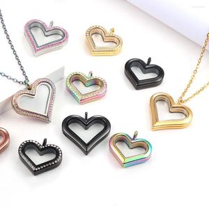 Pendant Necklaces URS 316 Stainless Steel Heart Magnetic Closure Silver Rose Gold Living Charm Glass Locket With Necklace