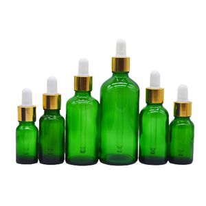 Empty Packing Glass Bottle Clear Green Vials Rubber Pipette Packaging Cosmetic Gold Collar White Top Portable Refillable Container 5ml 15ml 20ml 30ml 50ml 100ml