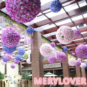 Fiori decorativi semplici 1 pz 25 cm sfera di seta artificiale rosa per matrimonio pomander consegna baciare decorazione del partito