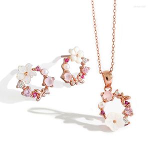 Necklace Earrings Set S925 Sterling Silver Cherry Blossom Earring Jewelry