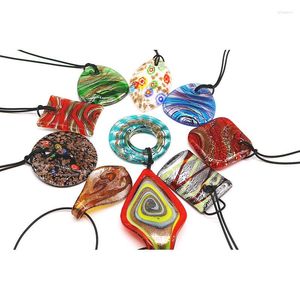 Pendant Necklaces 10PCS Fashion Personality Boho Style Murano Glass Necklace Sweater Chain Square Ring Leaf Pattern Jewelry Accessories