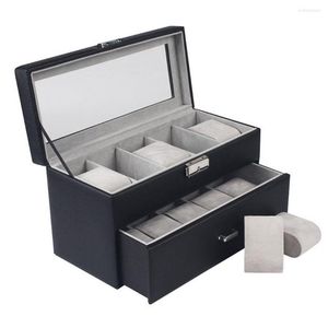 Obejrzyj pudełka 20 gniazd 2-poziomowe PU skórzane pudełko biżuteria Organizator szuflady z pokrywką