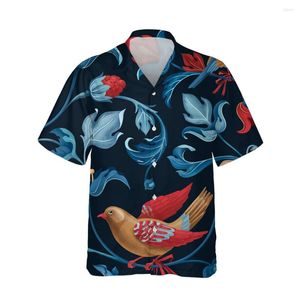 Camisas casuais masculinas jumeast 3d Birds estéticos Flores Folhas impressas Camisa engraçada Havaiana Men retrô de manga curta massinha moda de moda