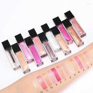 Lip Gloss Metallic Glaze Bulk Bulk de etiqueta privada Cosmetics Tubos personalizados com logotipo Glitter de pigmento lipgloss claro e brilhante