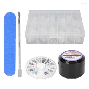 Set di punte finte trasparenti per gel per unghie Kit di lima per colla solida Spingi cuticole in resina a forte adesione per unghie fai-da-te