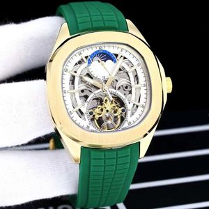 Orologio meccanico da uomo cassa in acciaio 316 scava fuori movimento automatico super cinese quadrante oro catena 46mm cinturino in caucciù multicolore orologio Nautilus stile esplosione