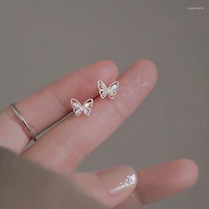 Brincos de argola 1 par 925 Piercing de orelha de agulha de prata para mulheres Romântico Flor de zircão Butterfly Stud Girl Acessórios