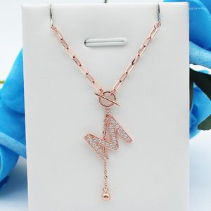 Kedjor 585 Purple Gold Plated 14k Rose Crystal Letter M TASSEL Pendant Necklace For Women Light Luxury Fashion Wedding Jewelry