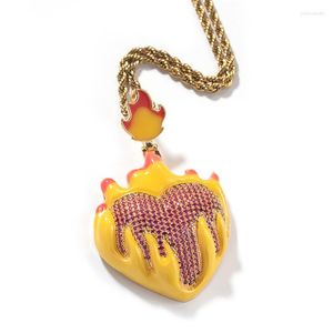 Pendant Necklaces Burning Heart For Men Women 4 Colors Micro Pave Zircon Necklace Hip Hop Jewelry