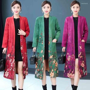 Women's Trench Coats Spring Autumn Suede Coat Women Fashion Printed Mid-long Outerwear Korean Slim Plus Size 5XL Cape Cardigan