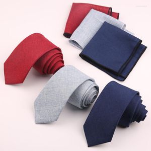 Bow Ties Pocket Square Neck Tie Solid Men's Cotton Set Handkerchief Necktie 6cm Slim Skinny Casual For Men Business