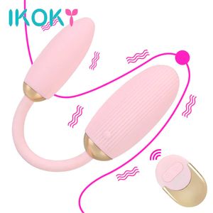 Sk￶nhetsartiklar Ikoky 10 Frekvens Clitoris Stimulator Sexiga leksaker f￶r kvinnor Par Dildo G-Spot Massager Remote Control Double Head Vibrating Egg