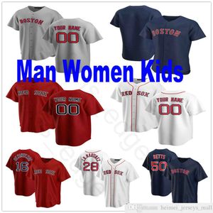 2021 Nyheter Custom Men Women Kids Youth Baseball Jerseys #16 Andrew Benintendi 2 Xander Bogaerts 15 Dustin Pedroia 28 J.D. Martinez Syched