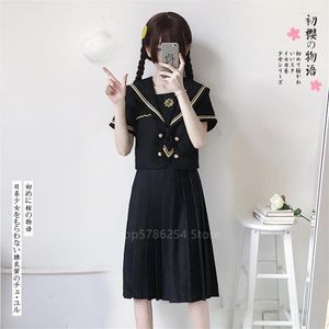 Clothing Sets School Uniform Sailor Shirt Skirt Set Japanese Bad Girl Doll Black Gothic Solid Color Pleated JK Suit High Student Outfit