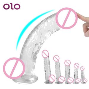 Beauty Items OLO Realistic Dildo sexy Toys for Couples Fake Penis Crystal Jelly Huge Anal Butt Plug With Strong Suction Cup Shop