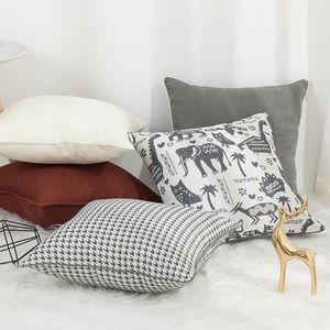 枕INSハウンドトゥースソリッドソファ装飾カバー45 45cm動物象ベッドオフィスカーグレーレッドピローケース