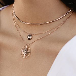 Choker Böhmen Creative Minimalist Multilayered Compass Pendant Necklace for Women Fashion Gold Color Jewelry