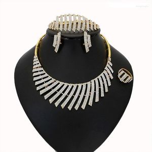 Necklace Earrings Set & Yulaili Luxury Dubai Gold Short Tassel Crystal Choker Stud Fashion Charm Wedding Bridal Jewellery