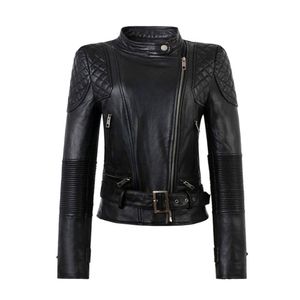 Womens Leather jackets New Spring High Fashion Street Women Real Genuine Jacket slim fit Black Motorcycle coat short outwear