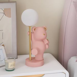 Table Lamps Princess Pink Nordic Bear Lamp Bedroom Desk Decoration Cute Animal Creative Birthday Gift Girl Friend USB Charging LEDE