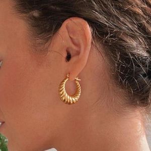 Hoop Earrings Croissant Screw Thread Chunky For Women Stainless Steel Empty Lightweight Thick Minimalist Earring Fashion