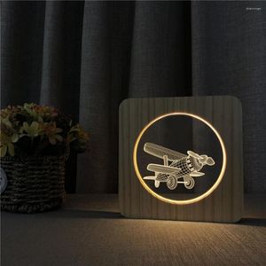 Nattlampor Glider Flyplan 3D LED ARYLISK TRÅ LAMP TABLE Ljus Switch Carving for Children's Room Dekorera födelsedagspresent