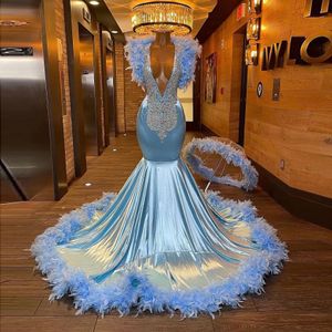 Vestidos de baile de sereia azul de luxo para meninas pretas africanas Crystal Contas