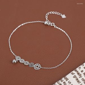 Anklets traditionell designer med kinesiska karakteristiska pengar Bell Beaded Real 925 Sterling Silver Ankle Armband för kvinnor