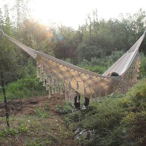 Hammock Swings Boho Büyük Brezilya Makramı Saçak 2 Kişi Çift Deluxe Hammock Swing Net Sandalye İç Mekan İyi Rulman Kapasitesi