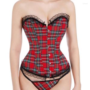 Bustiers korsetter Plaid Corset Sexig gotisk topp￶verskridande Corset -modellering Rem midjetr￤nare Slimming Belly Mante Women