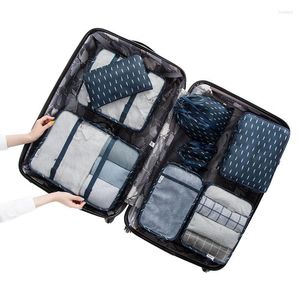 Duffelväskor 8 st/set Packing Cues Travel Bagage Organizer Hållbar polyester handvattentät för resväska